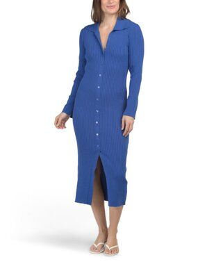 JULIA JORDAN Button Down Ribbed Knit Midi Dress